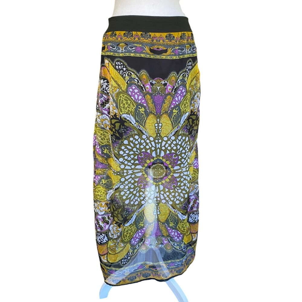 Y2K Paisley Chiffon Sheer Maxi Skirt Medium Boho Hippie Festival Bratz 1970s